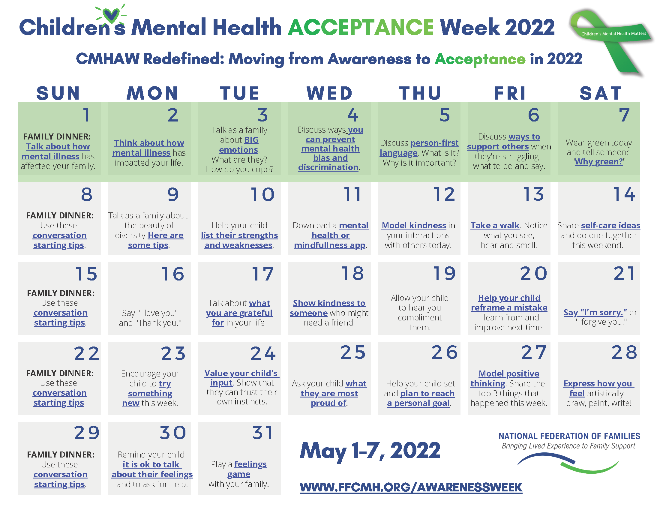Children's Mental Health Awareness Week Calendar