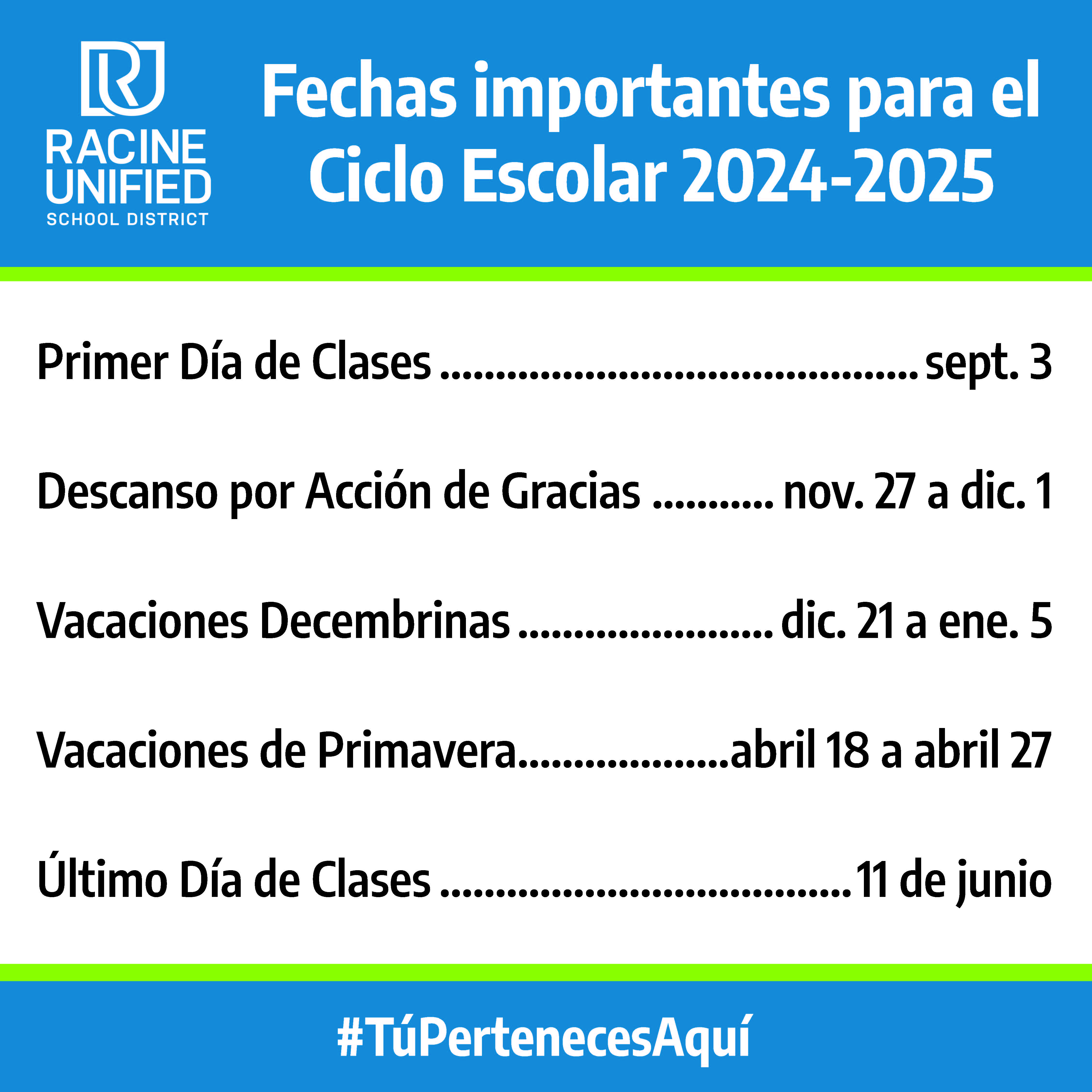 2024-25 Important Dates, Spanish