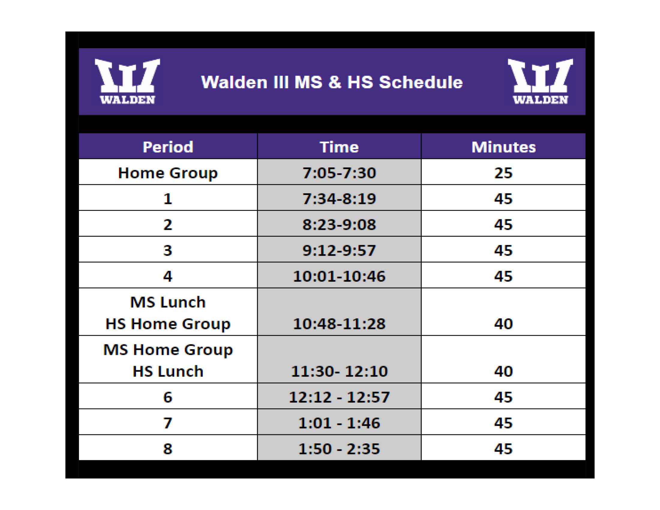 Walden 22-23 Schedule
