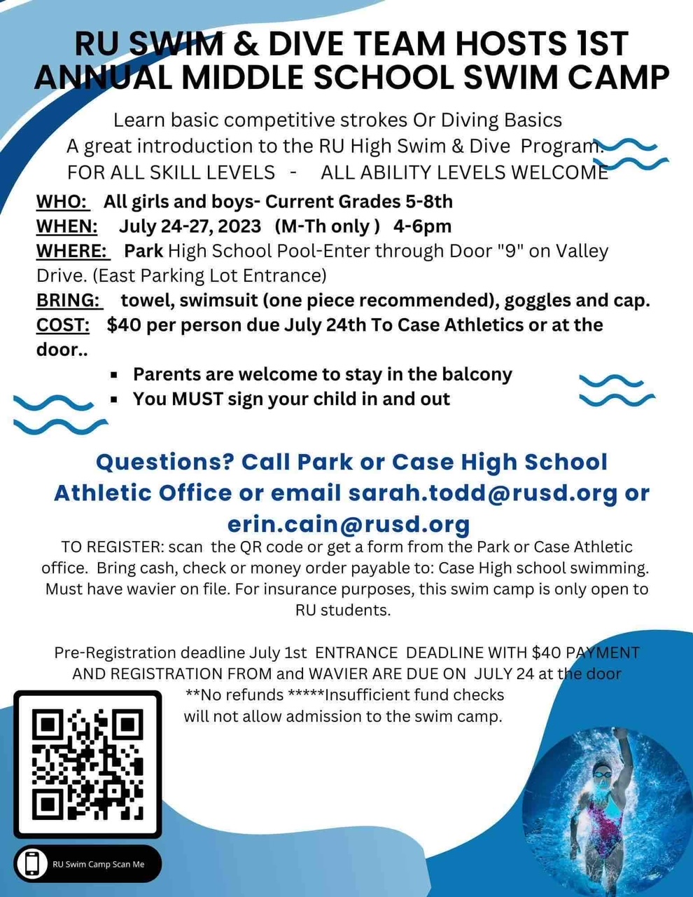 Middle School Swim and Dive Camp